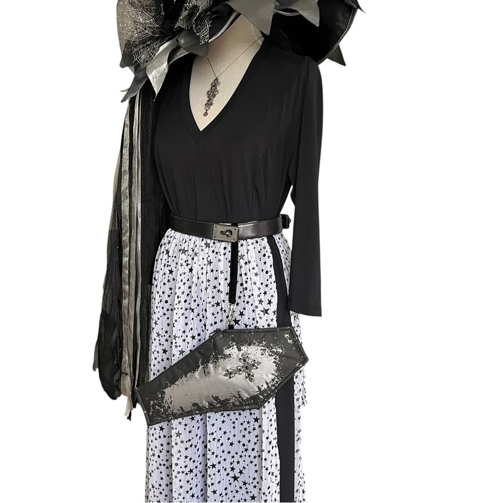 Bag Boutique Halloween Coffin Clutch Wristlet Embellished Black and Silver O/S